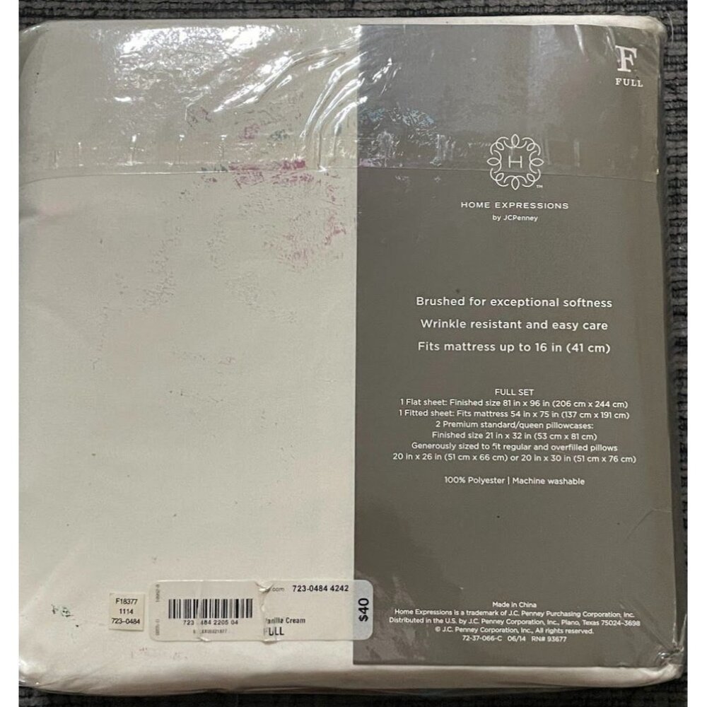NWT Home Expressions FULL SET Microfiber Sheets Vanilla Cream New In Package - Picture 3 of 5